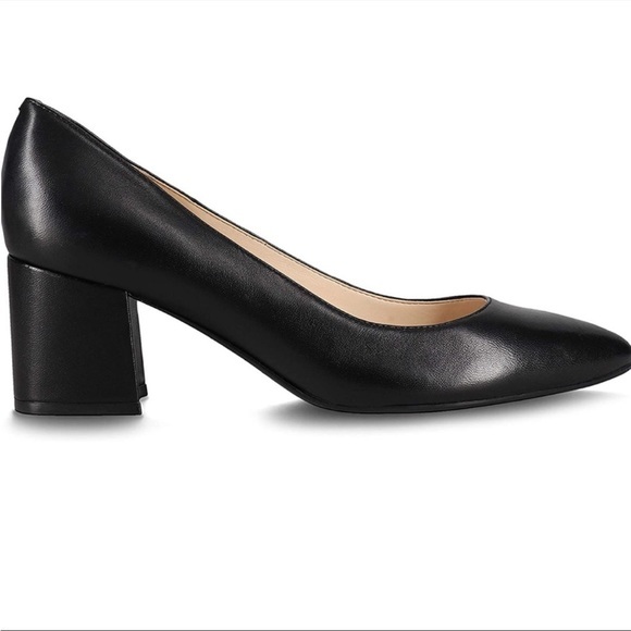 NINE WEST Issa8 Black Leather Pumps-6.5 M womens shoes work block heels bridal - Picture 2 of 6